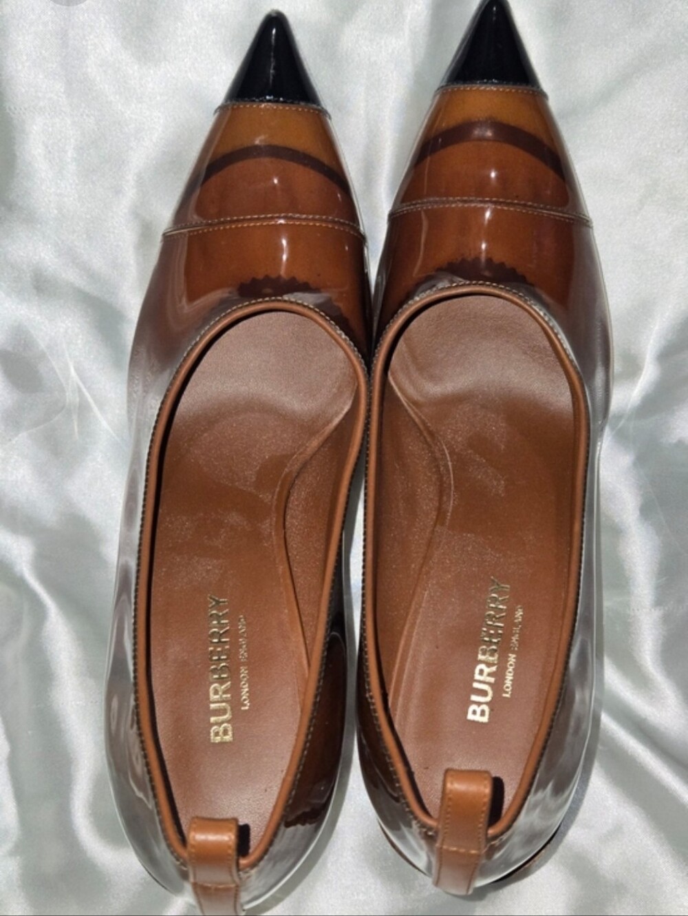 Burberry Brown Patent Leather Cap-Toe Ballet Flats